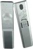 Two silver remote controls are shown against a white background. One remote is facing forward, showing its buttons. The other remote is tilted, showing its back with instructional diagrams. Náhľad obrázku produktu