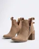 Beigefarbene Damen-Stiefeletten mit Blockabsatz und offenen Produktbild-Vorschau 4