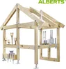 A 3D model of a wooden house frame with metal connectors and supports. Náhľad obrázku produktu