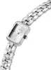 A silver Guess watch with a rectangular face and a diamond-encrusted bezel and band, shown against a white background. Produktbild-Vorschau