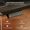 A close-up view of a smart LED control panel on a black desk, with descriptive text and icons below. Produktbild-Vorschau