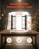 A diagram showing the dimensions of a product, overlaid on a blurry background of a warehouse with forklifts. Podgląd zdjęcia produktu
