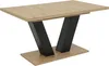 A dining table with a wooden top and black metal legs, shown against a white background. Produktbild-Vorschau
