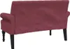 The back view of a burgundy fabric bench with black legs. Produktbild-Vorschau