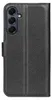 A black leather-look flip wallet case for a smartphone, shown closed. Produktbild-Vorschau