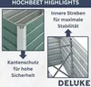 Marketing image highlighting features of a raised garden bed. Produktbild-Vorschau