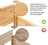 Close-up views of wooden raised garden bed construction details, with text highlighting features. Podgląd zdjęcia produktu