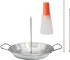 A set of vertical rotisserie skewers, a pan, and an oil bottle. Produktbild-Vorschau