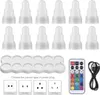 A collection of LED candles, a remote control, a charging cable, and a power plug selection guide. Produktbild-Vorschau