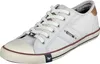 A single white canvas sneaker with white laces and brown accents. Produktbild-Vorschau
