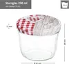 A glass jar with a lid, showing dimensions and capacity. Náhled obrázku produktu