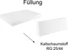 Two white foam blocks are shown, with an arrow pointing from one to the other, indicating a transformation or material type. Text labels identify the material. Produktbild-Vorschau