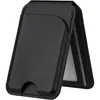 A black leather wallet for an iPhone is shown open, displaying its card slots. Produktbild-Vorschau