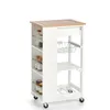 A white kitchen cart with a bamboo top and shelves, filled with jars. Produktbild-Vorschau