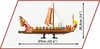 A side view of a model Roman warship on a white background, with dimensions indicated. Voir les images du produit