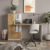 A home office setup with a desk, chair, and storage unit. Anteprima dell’immagine prodotto