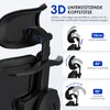 Close-up of an office chair headrest with diagrams illustrating its adjustability. Produktbild-Vorschau