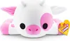 A plush toy cow with pink spots and ears, lying down on a white background. Produktbild-Vorschau