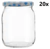 A clear glass jar with a blue and white checkered lid, isolated on a white background. Produktbild-Vorschau