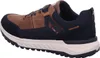 Side view of a brown and navy sneaker. Voir les images du produit