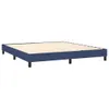 A blue bed frame with wooden slats, shown from a side-angle on a white background. Produktbild-Vorschau