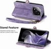 A collage showing a purple phone case with a wallet and stand feature, and a close-up of the phone case in stand mode. Anteprima dell’immagine prodotto