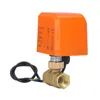 An electric ball valve with an orange actuator and brass body, shown against a white background. Produktbild-Vorschau