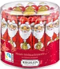 A clear, well-lit product shot of a cylindrical container filled with individually wrapped chocolate Santas. Náhled obrázku produktu