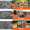 Collage showing the before and after of using a firewood cart to organize and transport firewood. Náhled obrázku produktu