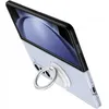 A close-up, angled view of a transparent phone case with a silver ring holder attached to the back. Produktbild-Vorschau