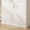 A close-up view of the lower section of a white cabinet with two doors and a drawer. Náhled obrázku produktu