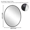 A diagram showing the dimensions of a mirror, with text providing weight information and a warning. Produktbild-Vorschau