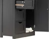 A close-up view of a black wooden cabinet with drawers and an open door. Podgląd zdjęcia produktu