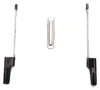 Two black and silver toaster tongs and a silver clip are arranged symmetrically on a white background. Podgląd zdjęcia produktu