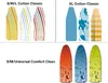A collage of different ironing board covers in various patterns and colors, categorized by size and type. Produktbild-Vorschau