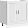 A white kitchen base cabinet with two doors and black handles, shown from a front-side angle. Anteprima dell’immagine prodotto
