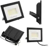 A collage of four images showing a black LED floodlight from different angles. Produktbild-Vorschau