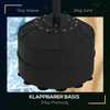 A black punching bag base filled with either water or sand, shown with graphics indicating fill options and weight. Produktbild-Vorschau