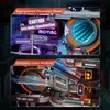 A collage of two close-up images of a complex mechanical model, likely a marble run or puzzle, with various signs and illuminated components. Produktbild-Vorschau