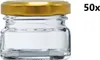 A single clear glass jar with a gold lid is shown against a white background, with the text '50x' to the right. Náhled obrázku produktu