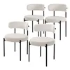 Four white upholstered chairs with black metal legs are arranged in a staggered formation against a white background. Produktbild-Vorschau