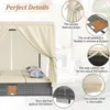Close-up details of a rattan garden sofa with beige cushions and curtains. Anteprima dell’immagine prodotto