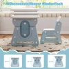 A blue and white children's table and chair set displayed in a room with a window and rug. Produktbild-Vorschau