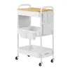 A white rolling cart with a wooden top and multiple storage compartments, shown against a white background. Produktbild-Vorschau