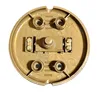 A top-down view of a gold-colored foot switch with screw terminals. Produktbild-Vorschau