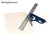 A combination square set is shown on a piece of wood with a line drawn on it. Produktbild-Vorschau