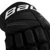 A close-up view of a black hockey glove, showing the brand logo and textured padding. Produktbild-Vorschau