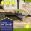 A close-up view of a black umbrella base with text and icons highlighting its features. Produktbild-Vorschau