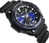 A close-up, angled view of a black Casio Illuminator WR100M watch with a blue dial. Voir les images du produit