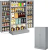 A gray pantry cabinet filled with various food items and storage containers. Podgląd zdjęcia produktu